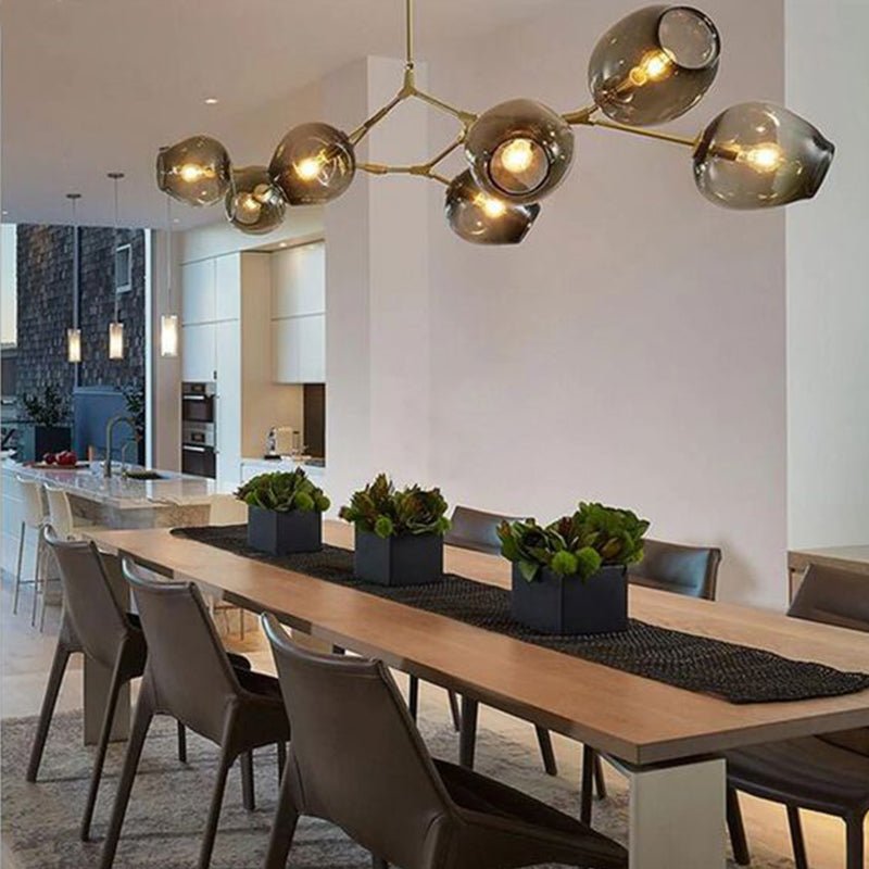 Glazen Kroonluchter met Vertakkingen Messing Zwart Amber Grijs Keuken Eetkamer Dimbaar LED Design Hanglamp | Sansoti