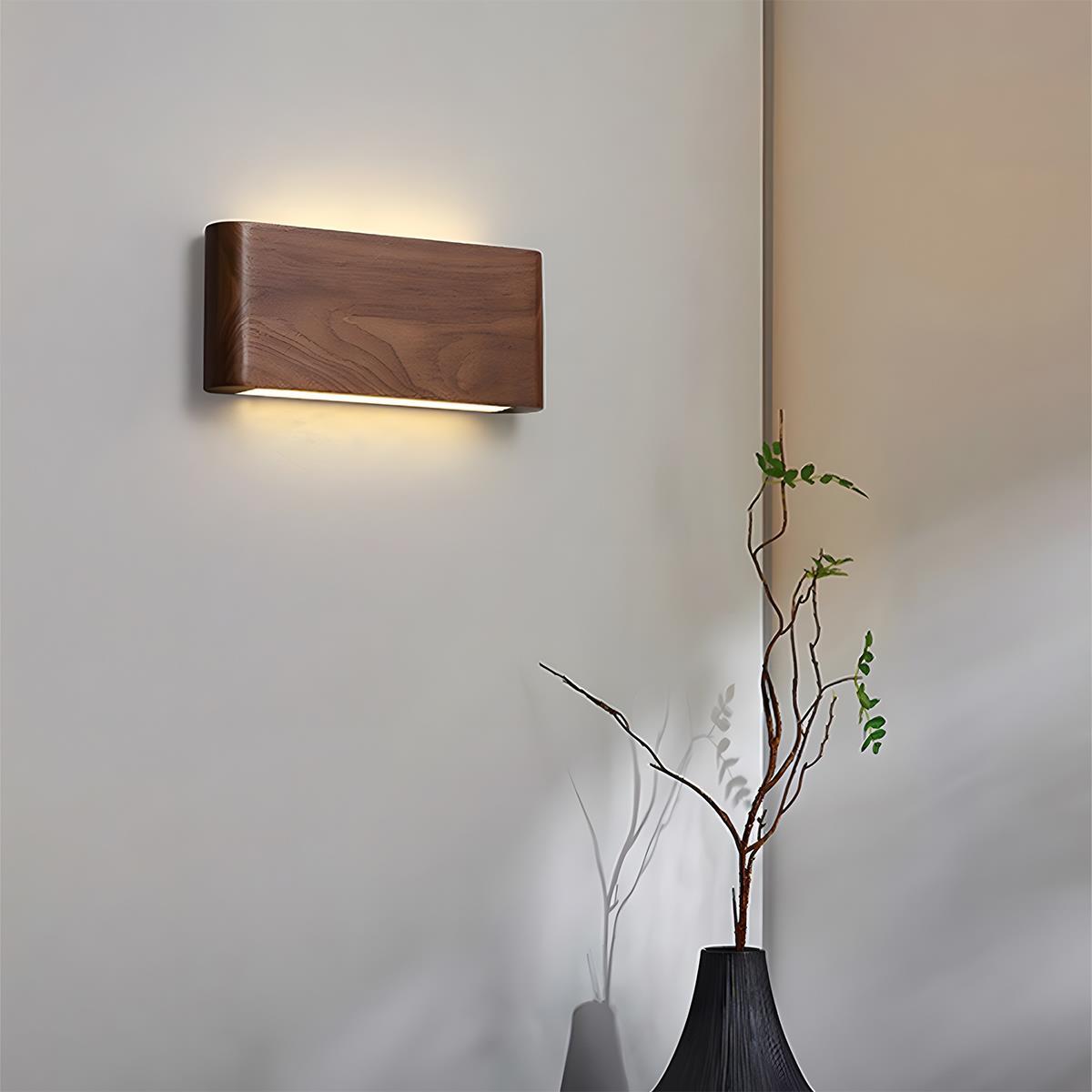Wandlamp Hout Walnoot LED 6W Binnen Woonkamer Slaapkamer Rechthoek Dimbaar Wandverlichting Japandi Interieur Sfeerverlichting | Sansoti