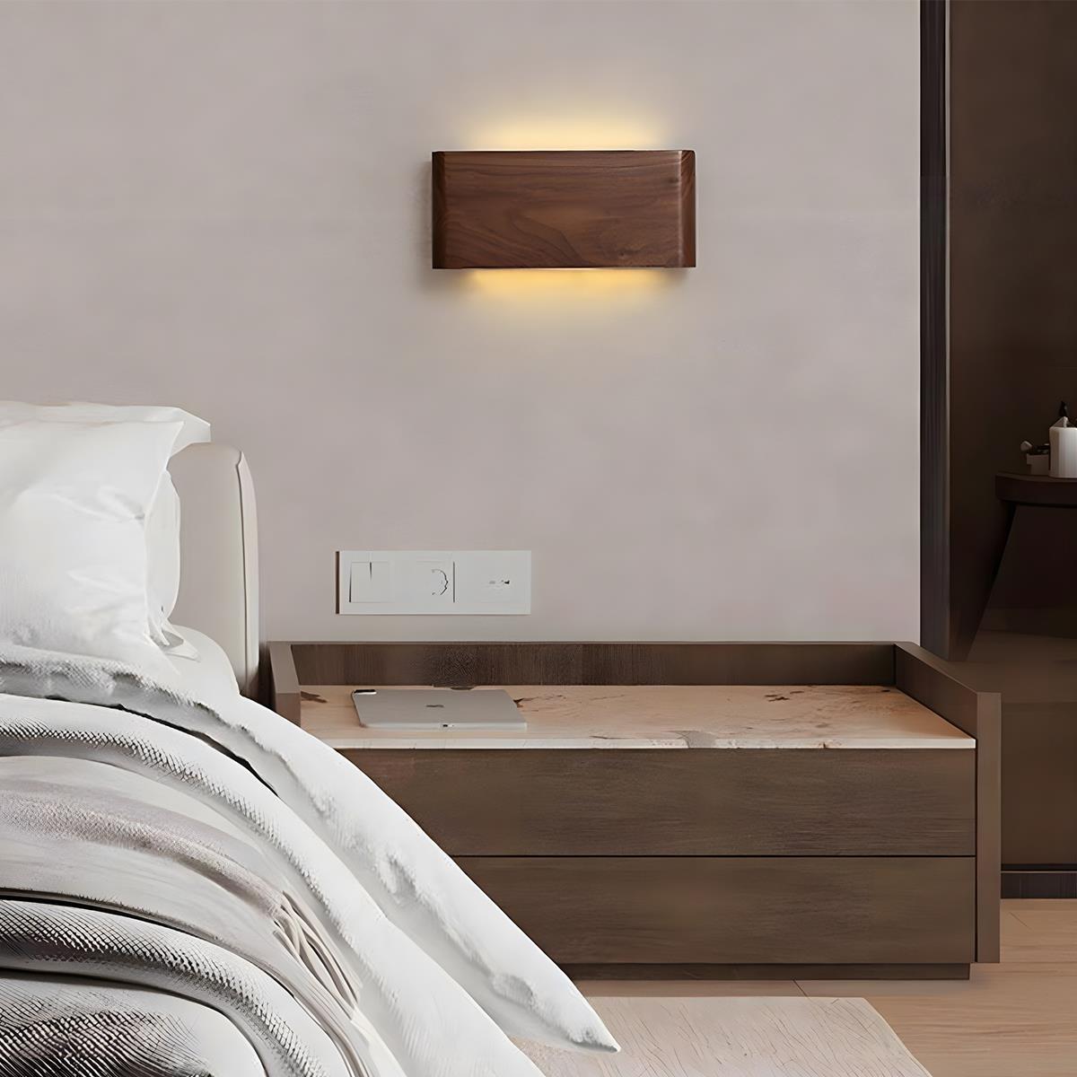 Wandlamp Hout Walnoot LED 6W Binnen Woonkamer Slaapkamer Rechthoek Dimbaar Wandverlichting Japandi Interieur Sfeerverlichting | Sansoti