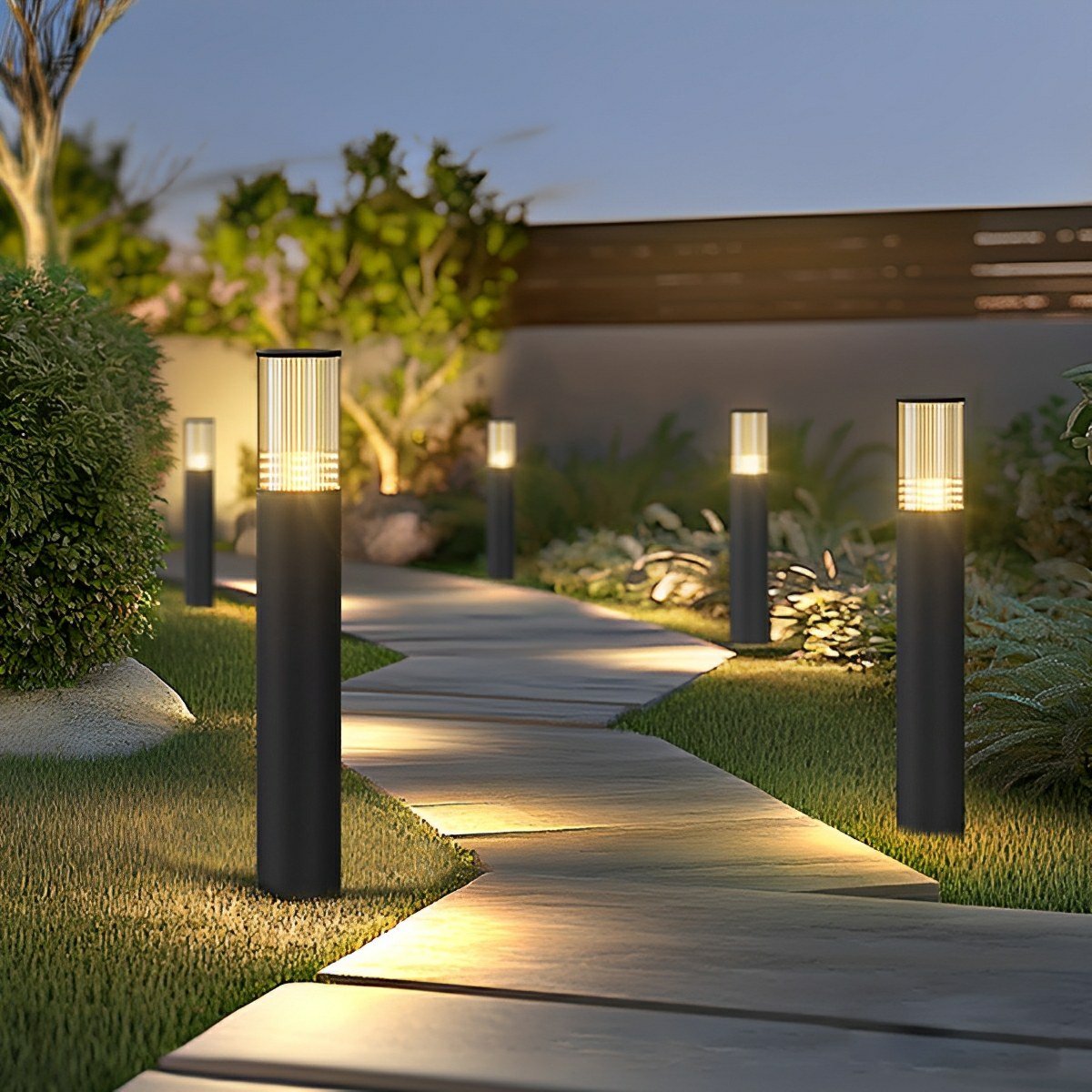 Lampe de jardin LED cylindrique en aluminium noir de 40-80 cm, éclairage extérieur câblé pour allées, accès et villas | Sansoti