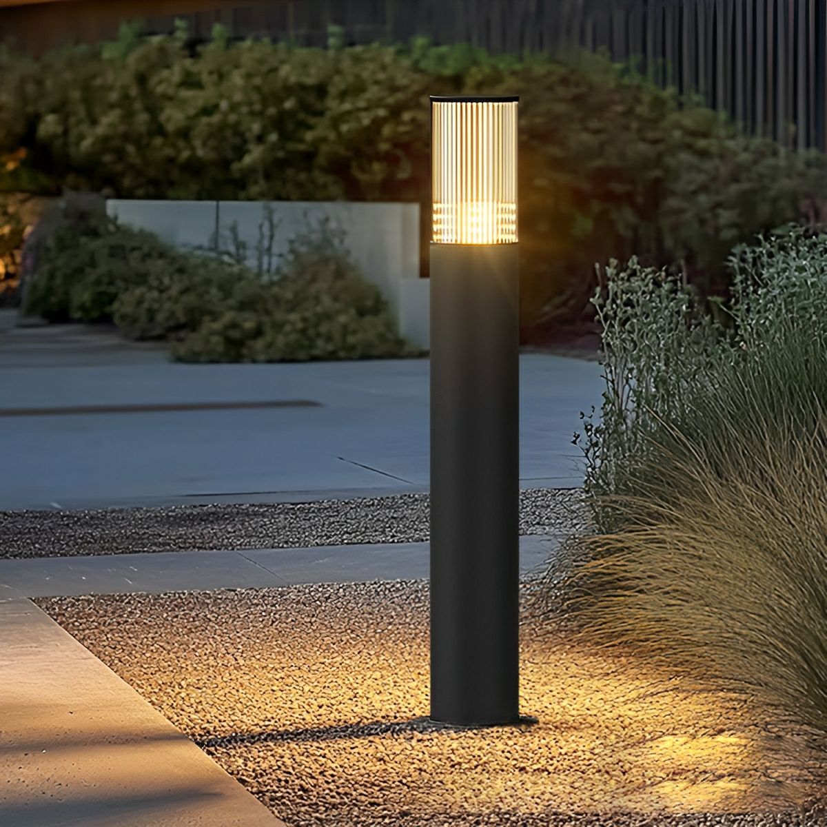 Cylindrical LED Garden Lamp Black Aluminum 40-80cm Hardwired Outdoor Lighting for Paths Driveways Villas | Sansoti