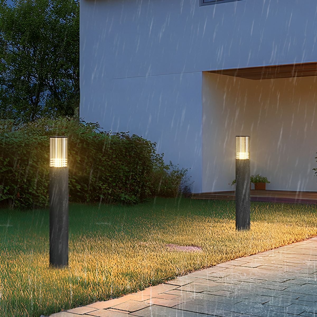 Lampe de jardin LED cylindrique en aluminium noir de 40-80 cm, éclairage extérieur câblé pour allées, accès et villas | Sansoti