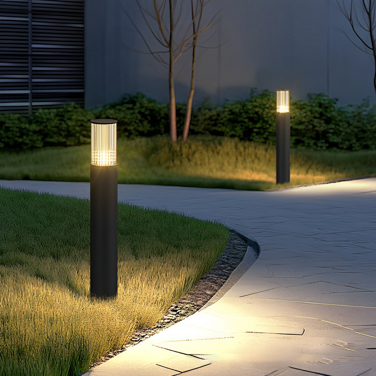 Lampe de jardin LED cylindrique en aluminium noir de 40-80 cm, éclairage extérieur câblé pour allées, accès et villas | Sansoti