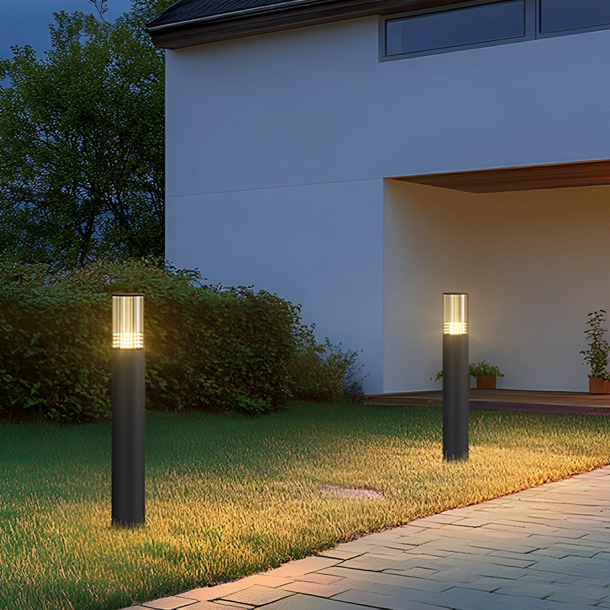 Cylindrical LED Garden Lamp Black Aluminum 40-80cm Hardwired Outdoor Lighting for Paths Driveways Villas | Sansoti