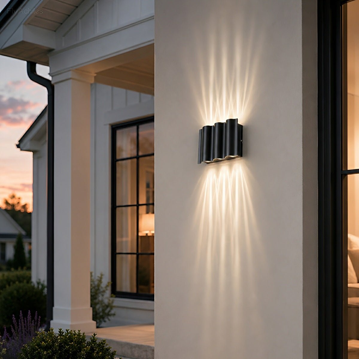 Schwarze Aluminium-Außenwandleuchte wasserdicht IP54 LED-Wellenmuster Up-Down-Beleuchtung 2-6 Spots Garten | Sansoti