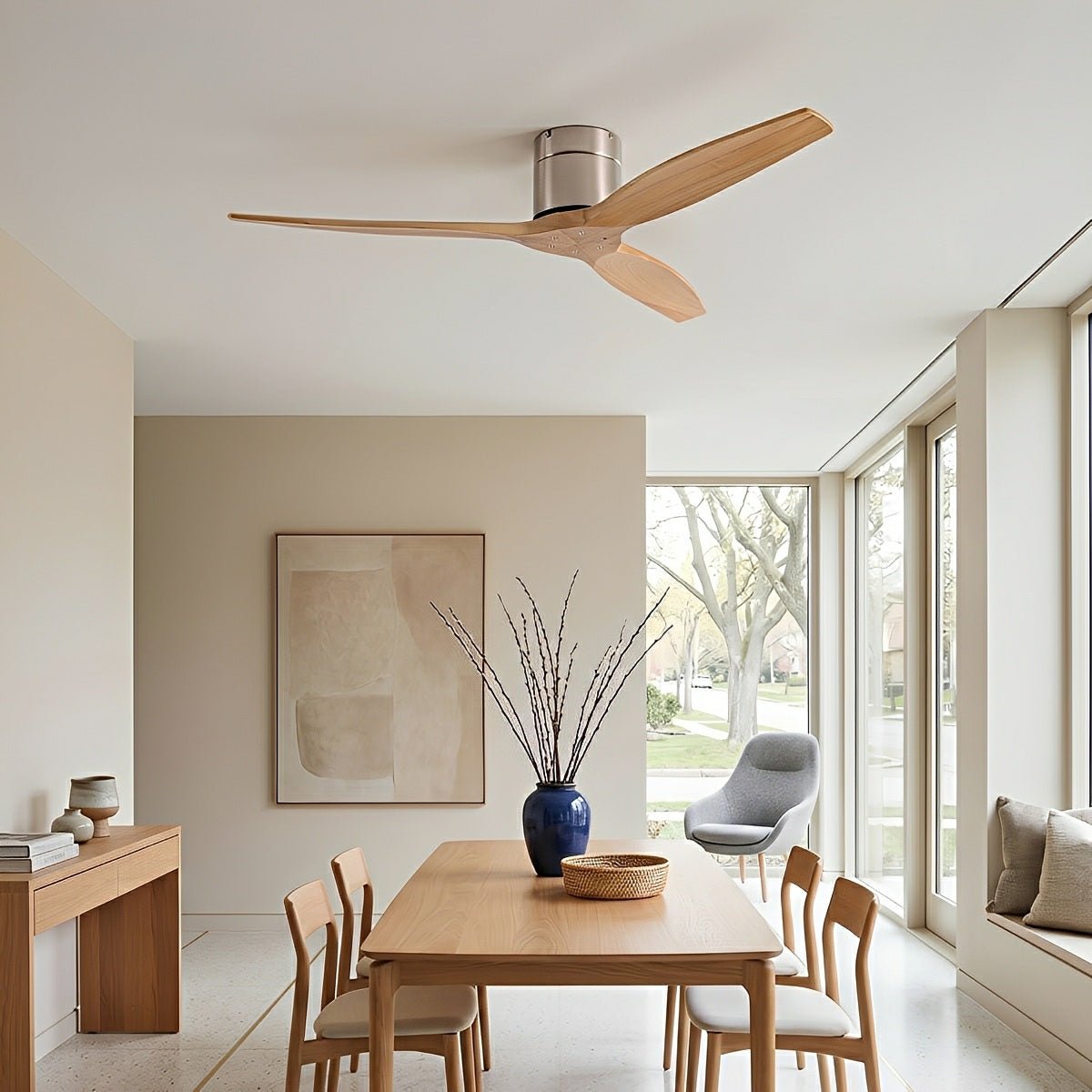 Wooden Ceiling Fan 3 Blades DC Motor Reversible Whisper-Quiet Modern Scandinavian Interior | Sansoti