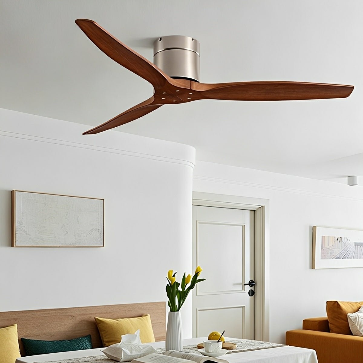 Wooden Ceiling Fan 3 Blades DC Motor Reversible Whisper-Quiet Modern Scandinavian Interior | Sansoti