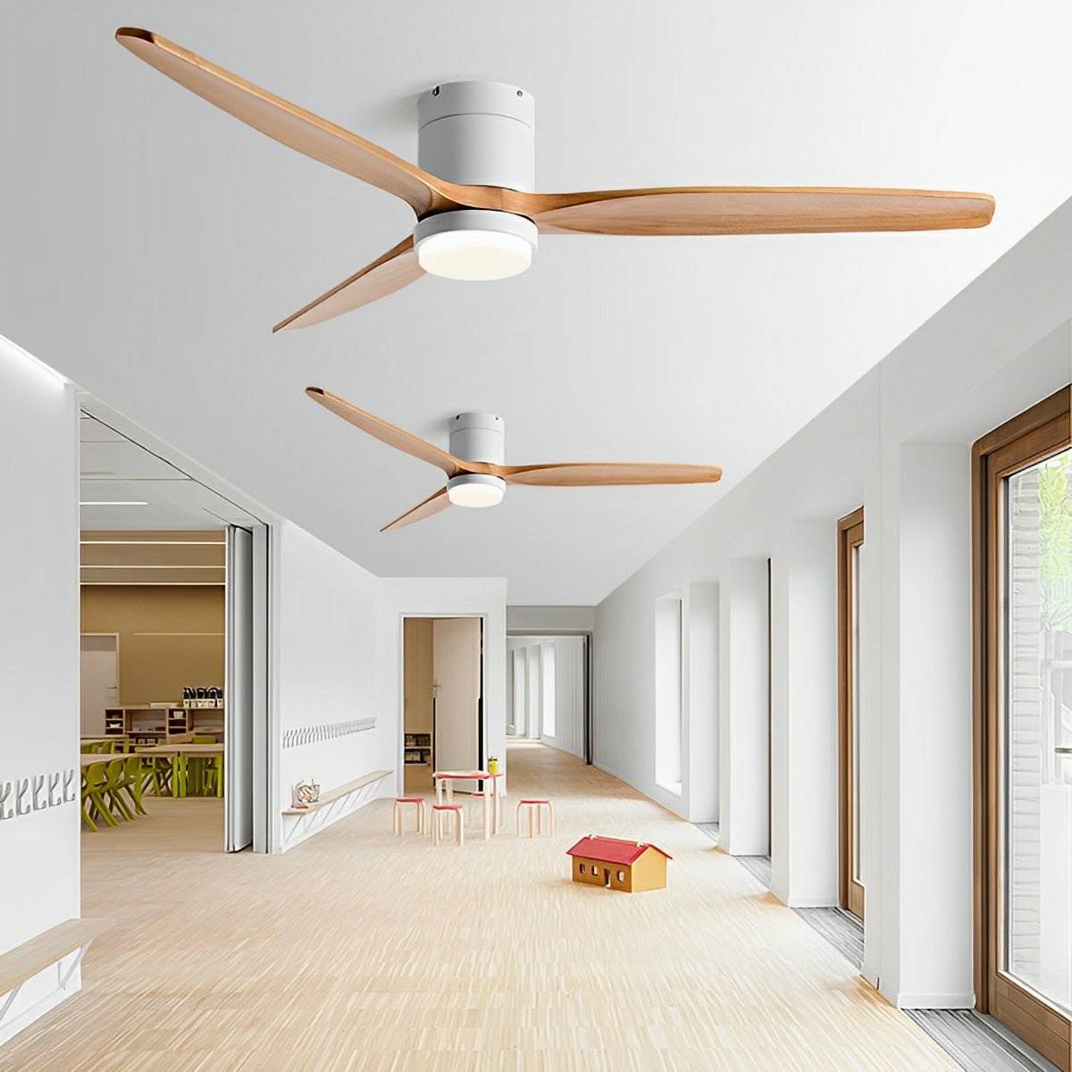 Deckenventilator mit Beleuchtung, 6 Geschwindigkeitsstufen, Gleichstrommotor, Holzflügel, einstellbare Farbtemperatur | Sansoti
