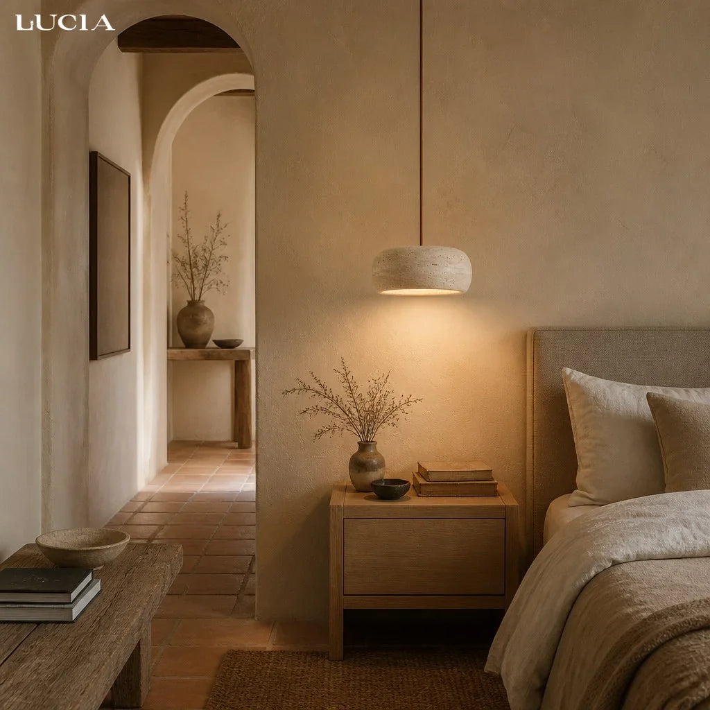 Travertijn Hanglamp Vintage Crème Natuursteen Wabi Sabi Stijl Eetkamer Slaapkamer | Sansoti