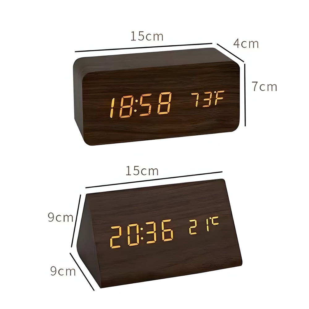 Digitale LED Klok Hout Driehoek Modern Design Wekker USB Dimbaar Display Tafelklok Slaapkamer Kantoor | Sansoti