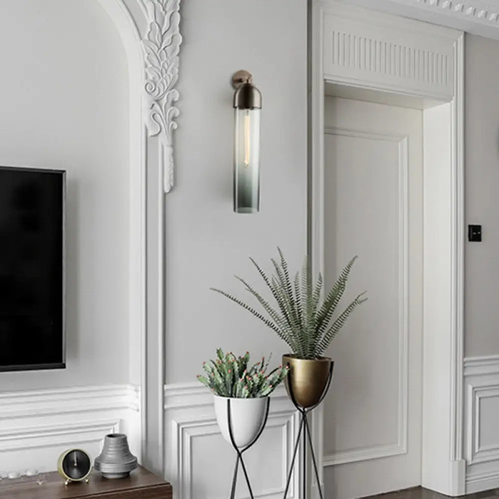 Applique murale avec tube en verre et bras courbé, douille E14, pour chambre, entrée et salon, éclairage moderne et chaleureux | Sansoti