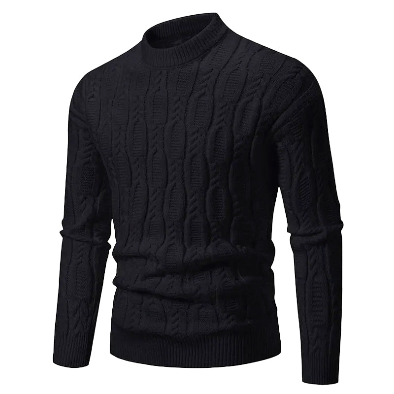 Gestrickter Herrenpullover mit Zopfmuster Rundhalsausschnitt Gerippte Bündchen Casual-Winterkleidung Strukturiert Warm | Sansoti