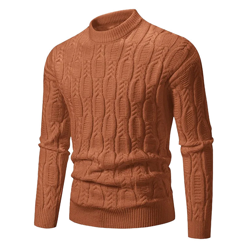 Gestrickter Herrenpullover mit Zopfmuster Rundhalsausschnitt Gerippte Bündchen Casual-Winterkleidung Strukturiert Warm | Sansoti