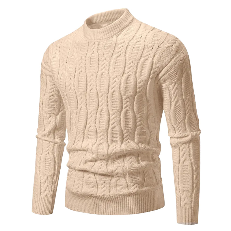Gestrickter Herrenpullover mit Zopfmuster Rundhalsausschnitt Gerippte Bündchen Casual-Winterkleidung Strukturiert Warm | Sansoti