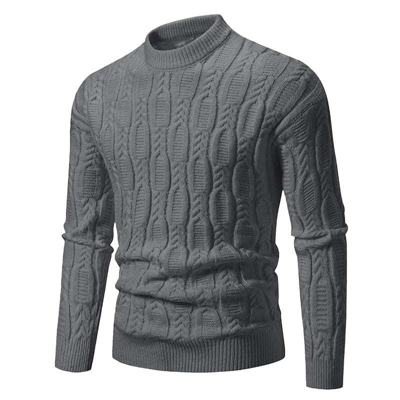 Gestrickter Herrenpullover mit Zopfmuster Rundhalsausschnitt Gerippte Bündchen Casual-Winterkleidung Strukturiert Warm | Sansoti