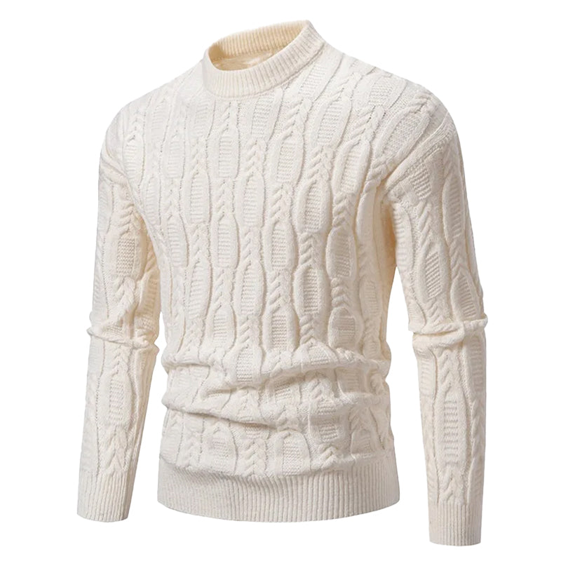 Gestrickter Herrenpullover mit Zopfmuster Rundhalsausschnitt Gerippte Bündchen Casual-Winterkleidung Strukturiert Warm | Sansoti