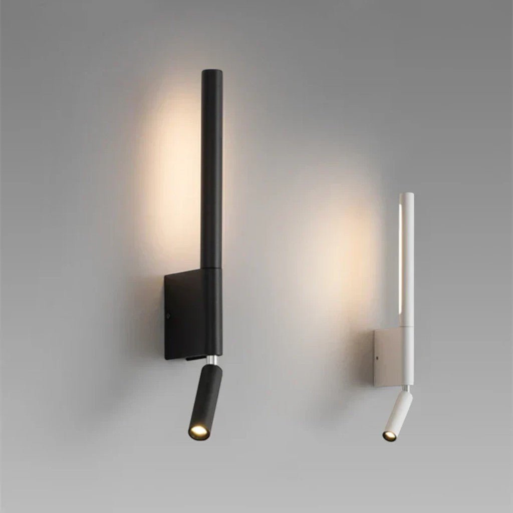 Applique murale pour chambre avec liseuse orientable à 345°, rotation, aluminium noir et blanc, lumière indirecte, éclairage moderne | Sansoti