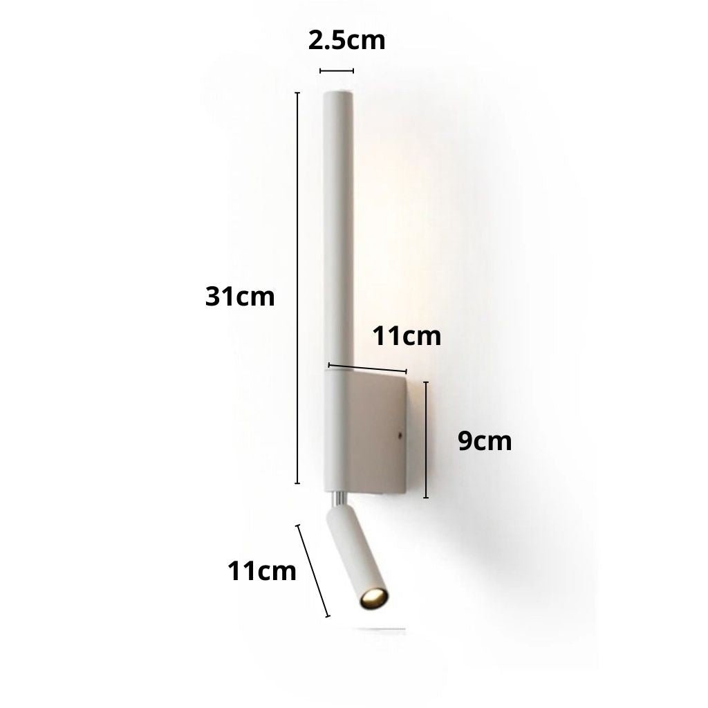Applique murale pour chambre avec liseuse orientable à 345°, rotation, aluminium noir et blanc, lumière indirecte, éclairage moderne | Sansoti