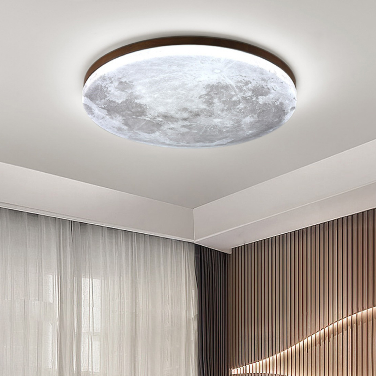 Runde LED-Deckenleuchte in Holzoptik, dimmbar, für Schlafzimmer und Wohnzimmer, skandinavisches, schwebendes Design, warmes Licht, modern | Sansoti