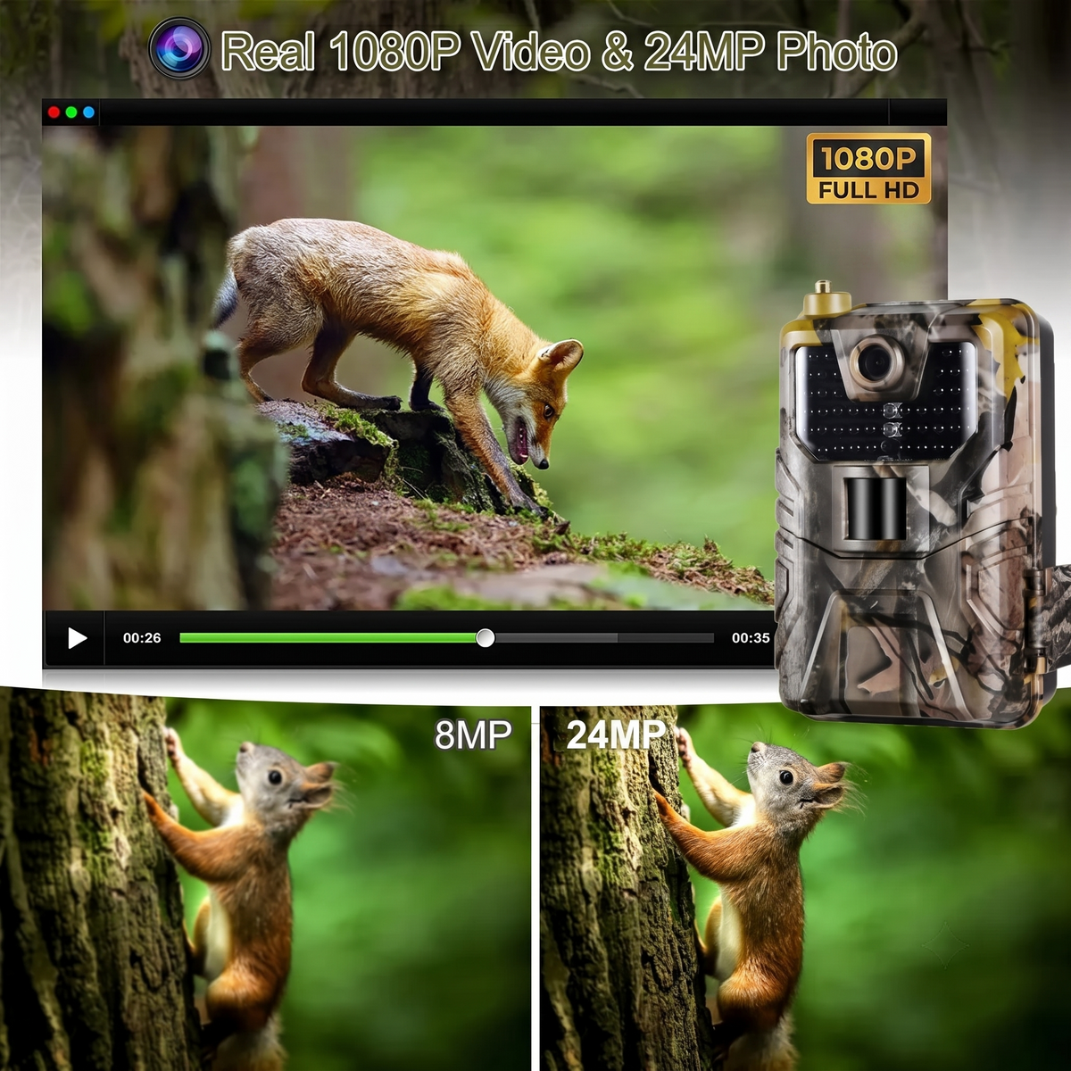 Wildcamera 1080P Infrarood Bewegingsdetectie WiFi Tuinobservatie Nachtzicht Camouflage Waterdicht Wildlifemonitoring | Sansoti