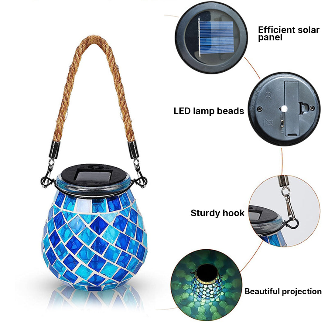 Solar Tuinlamp met Gekleurd Glas – Handgemaakte Lantaarn met Mozaïek Lichteffect voor Sfeervol Buitendecor | Sansoti