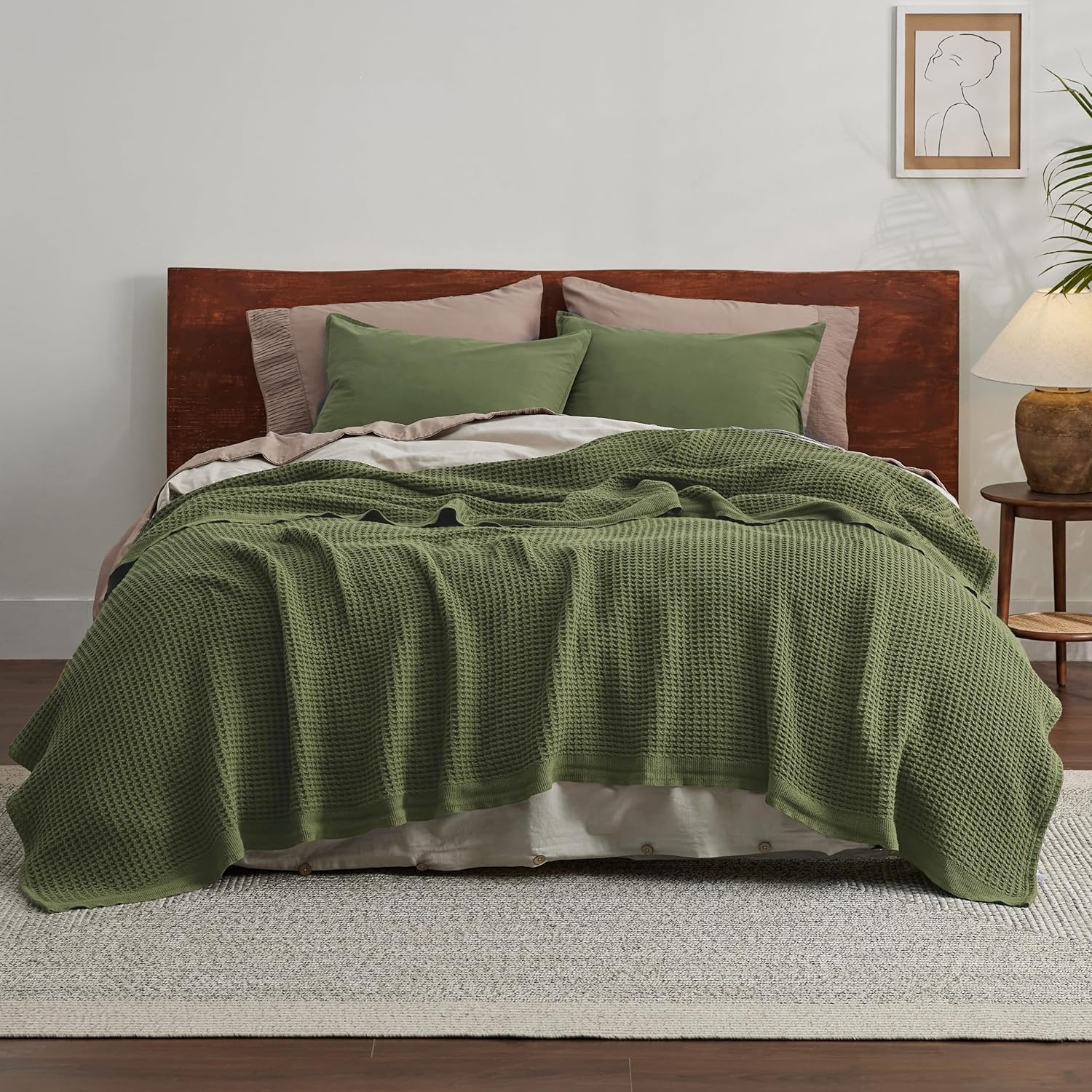 Lichtgewicht Katoenen Wafelplaid Tweepersoonsbed Zacht Ademend Deken Scandinavisch Design 90x90 cm Woonkamer | Sansoti