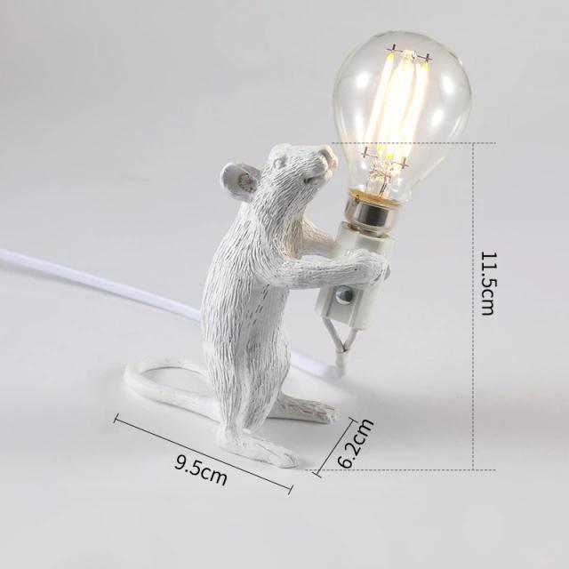 Tischlampe Maus mit LED-Beleuchtung, dekorative Skulptur aus Harz, Wohnzimmer, Schlafzimmer, Nachttisch, Gold-Weiß | Sansoti