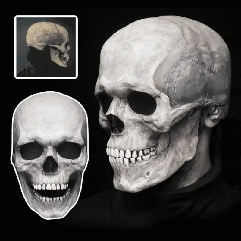 Schedel Masker Volledige Hoofdbedekking met Beweegbare Kaak Latex Zwart Wit Horror Halloween Cosplay Kostuum | Sansoti