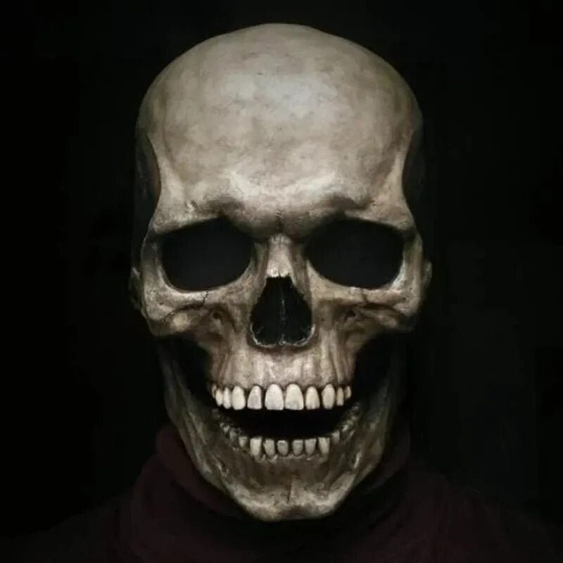 Schedel Masker Volledige Hoofdbedekking met Beweegbare Kaak Latex Zwart Wit Horror Halloween Cosplay Kostuum | Sansoti