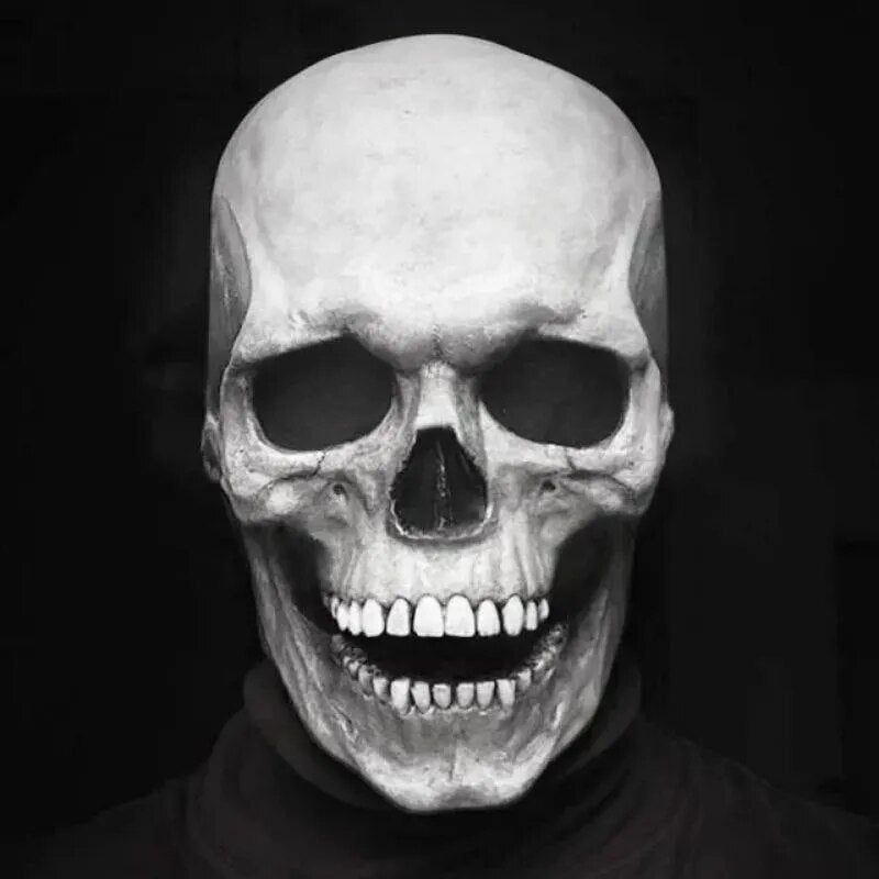 Schedel Masker Volledige Hoofdbedekking met Beweegbare Kaak Latex Zwart Wit Horror Halloween Cosplay Kostuum | Sansoti