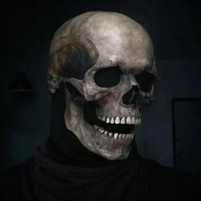 Anatomiczna lateksowa maska na głowę w kształcie czaszki z ruchomą szczęką dla dorosłych, kostium na imprezę Halloween horror | Sansoti