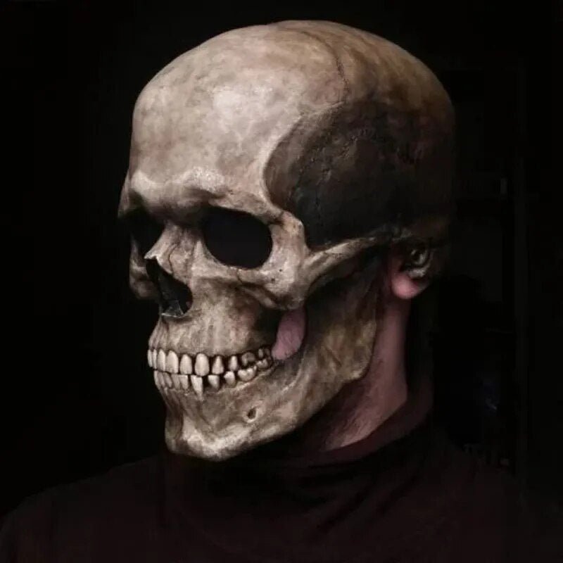 Schedel Masker Volledige Hoofdbedekking met Beweegbare Kaak Latex Zwart Wit Horror Halloween Cosplay Kostuum | Sansoti