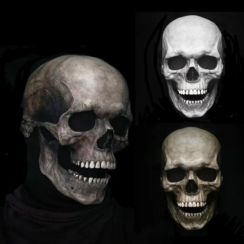 Schedel Masker Volledige Hoofdbedekking met Beweegbare Kaak Latex Zwart Wit Horror Halloween Cosplay Kostuum | Sansoti