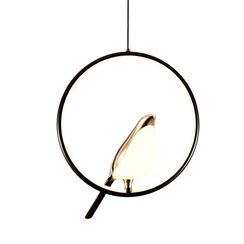 Lampa wisząca z ptakami na gałęzi, metalowa, LED, ciepłe białe światło 3000 K, czarno-złota, do jadalni i salonu, nastrojowe oświetlenie, designerska | Sansoti
