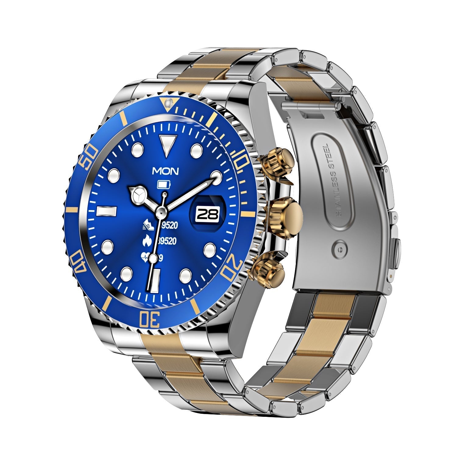 Multifunctioneel Heren Smartwatch met Bluetooth Gespreksfunctie – Roestvrijstalen Band met Draaibare Bezel – Hartslagmeting & Fitnesstracking | Sansoti