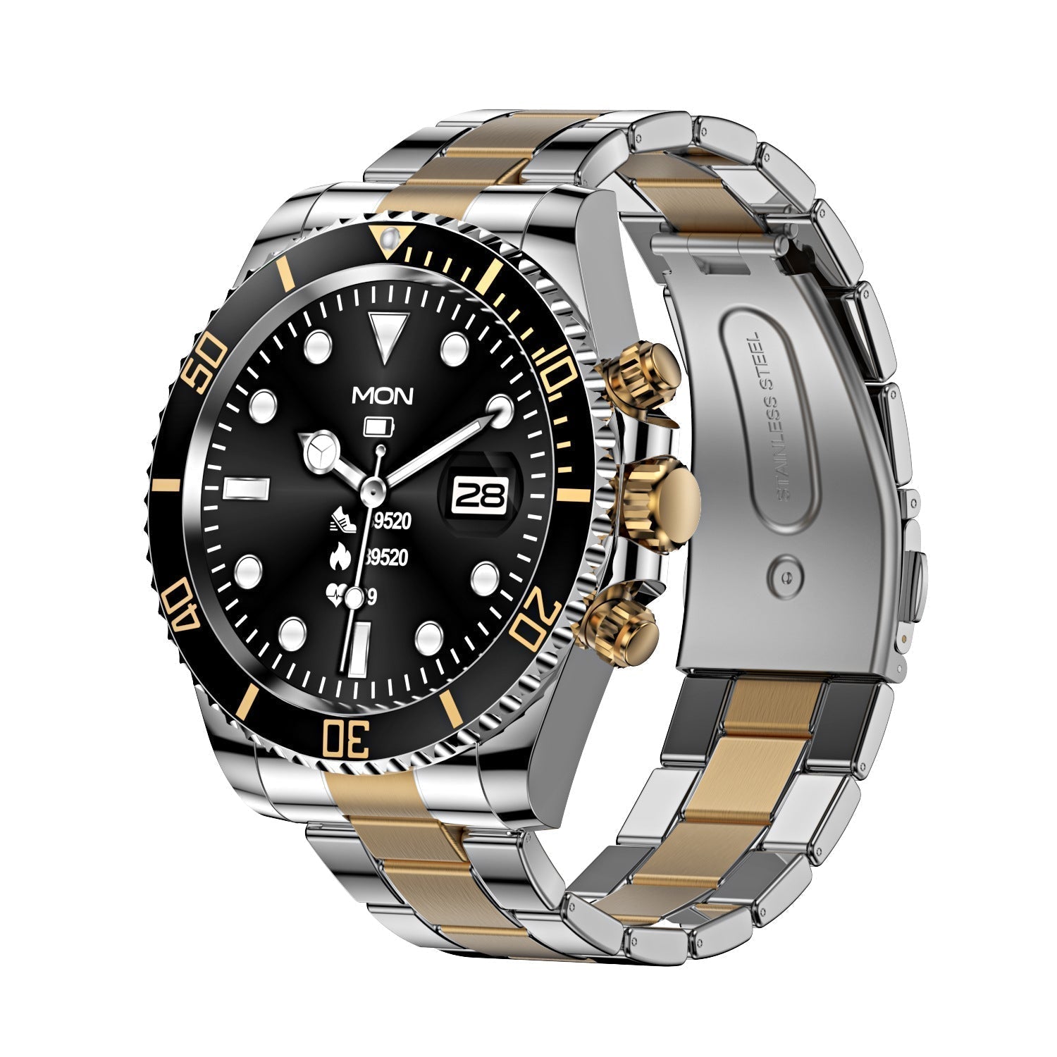 Multifunctioneel Heren Smartwatch met Bluetooth Gespreksfunctie – Roestvrijstalen Band met Draaibare Bezel – Hartslagmeting & Fitnesstracking | Sansoti