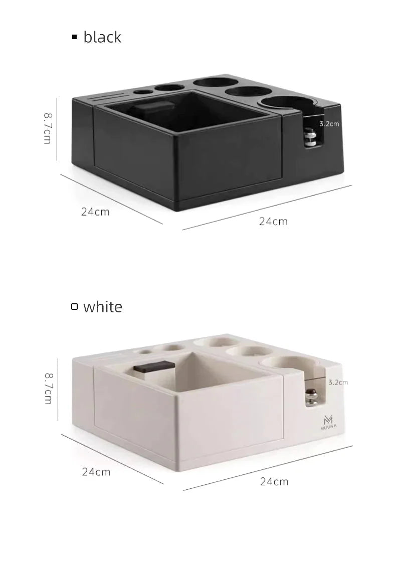 Espresso-Tampingstation mit Klopfbox für Kaffeemehl, 51–58 mm, verstellbare Barista-Arbeitsstation für die Kaffee-Ecke | Sansoti