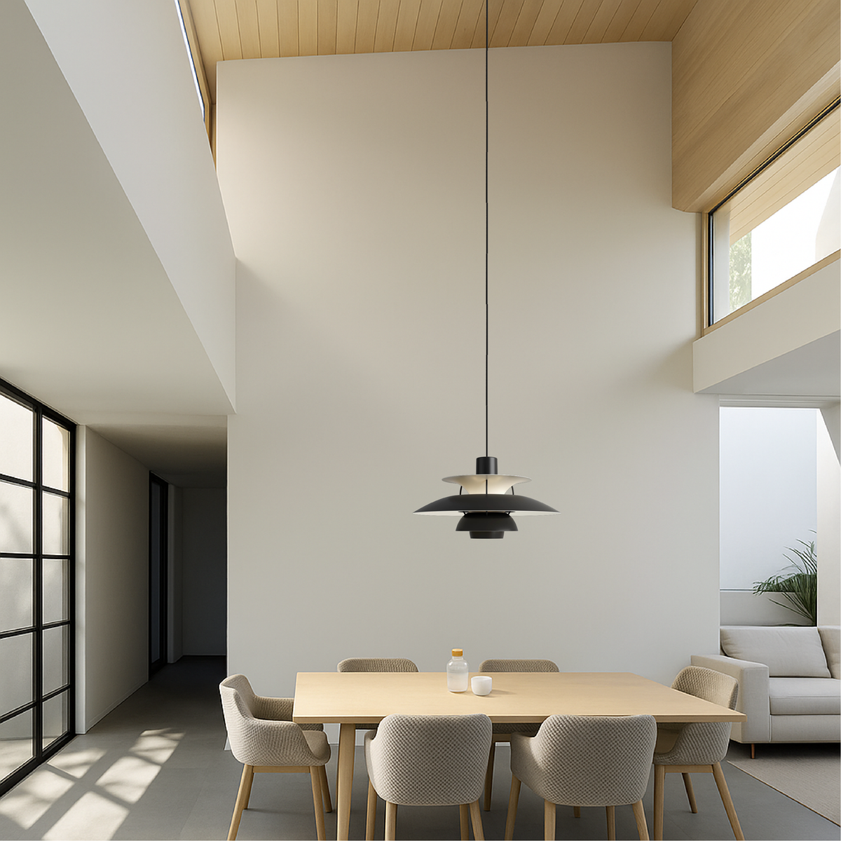 Suspension en aluminium superposé, design scandinave, noir et blanc, E27, pour salle à manger, îlot de cuisine et éclairage de plafond | Sansoti