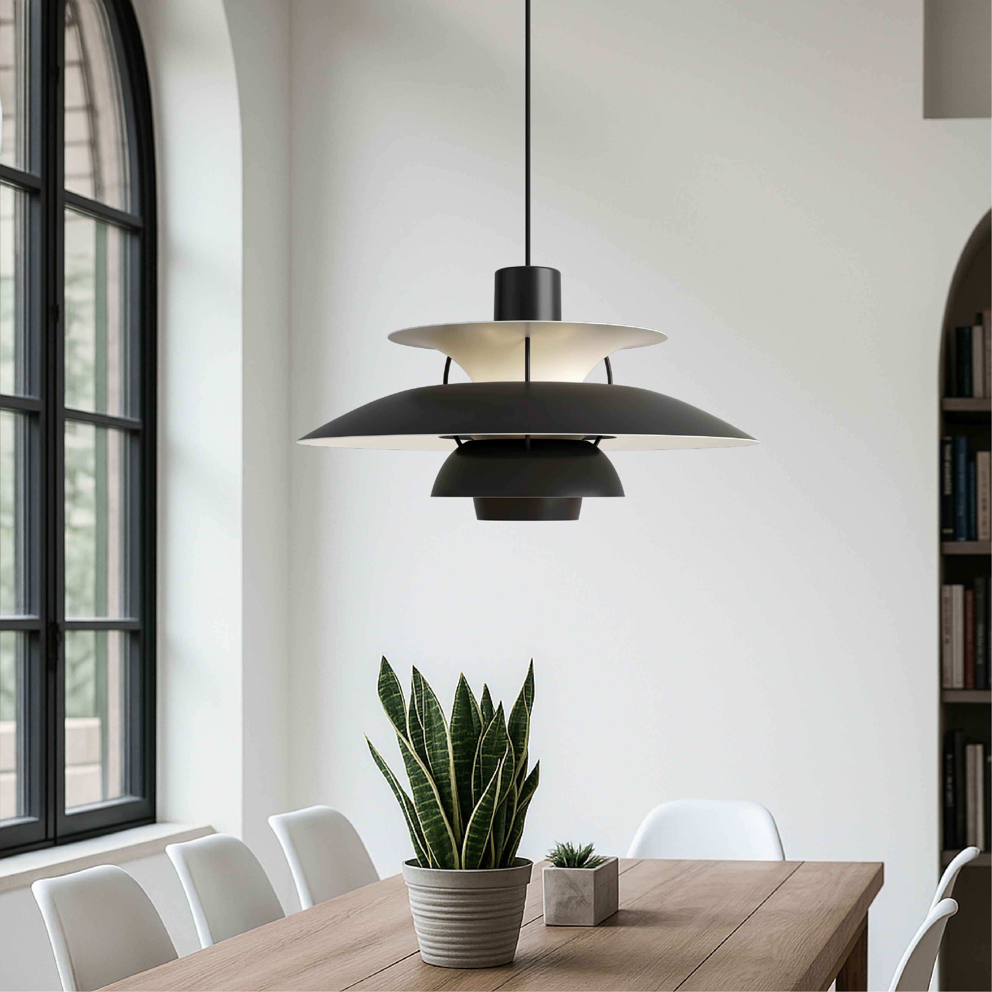 Suspension en aluminium superposé, design scandinave, noir et blanc, E27, pour salle à manger, îlot de cuisine et éclairage de plafond | Sansoti