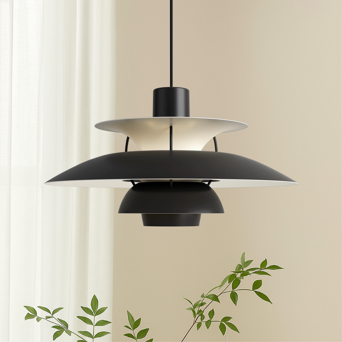 Suspension en aluminium superposé, design scandinave, noir et blanc, E27, pour salle à manger, îlot de cuisine et éclairage de plafond | Sansoti