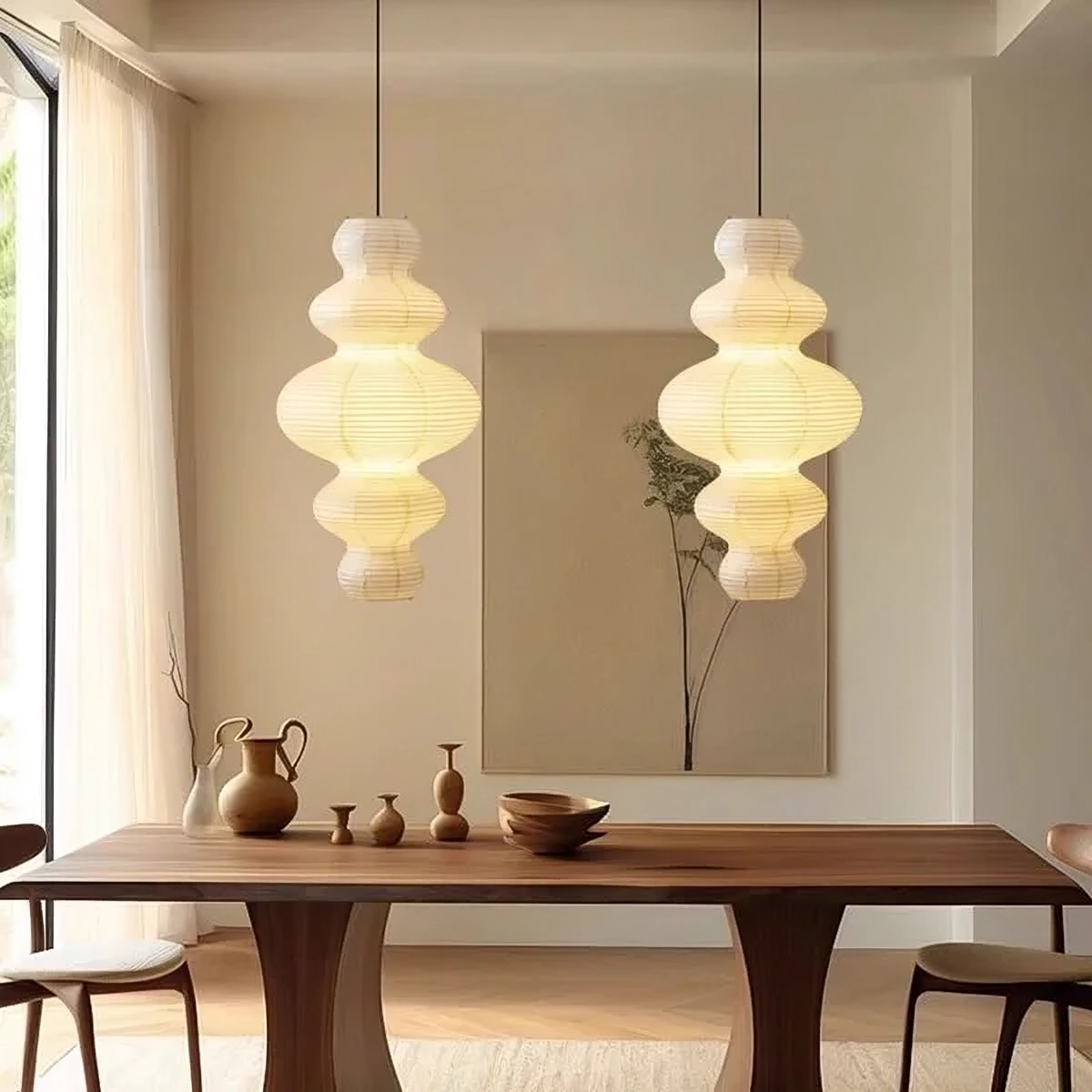 Mehrlagige Reispapier-Pendelleuchte, 45 cm, warmweißes Licht, für Esszimmer und Wohnzimmer, skandinavisches Design, verstellbar | Sansoti