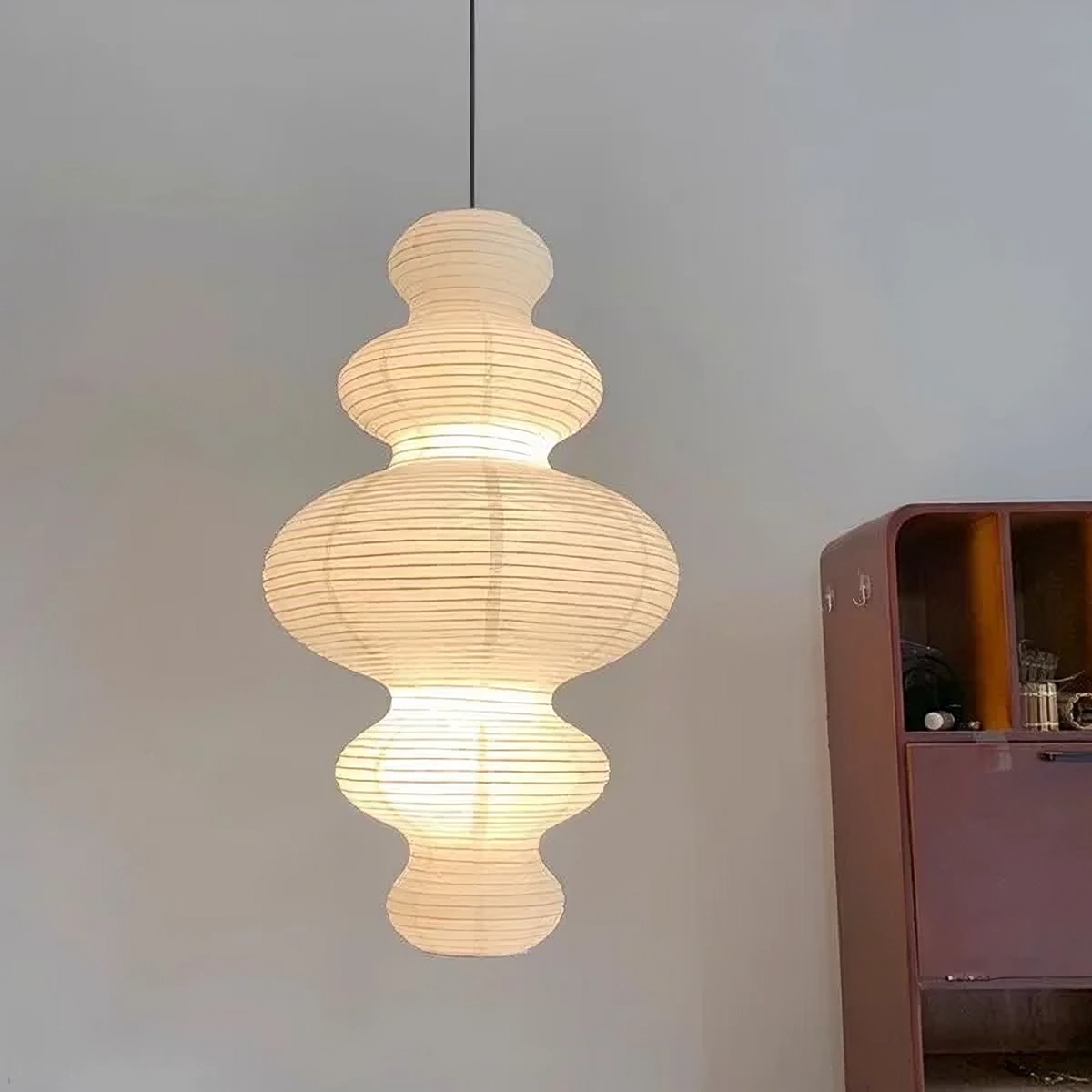 Mehrlagige Reispapier-Pendelleuchte, 45 cm, warmweißes Licht, für Esszimmer und Wohnzimmer, skandinavisches Design, verstellbar | Sansoti