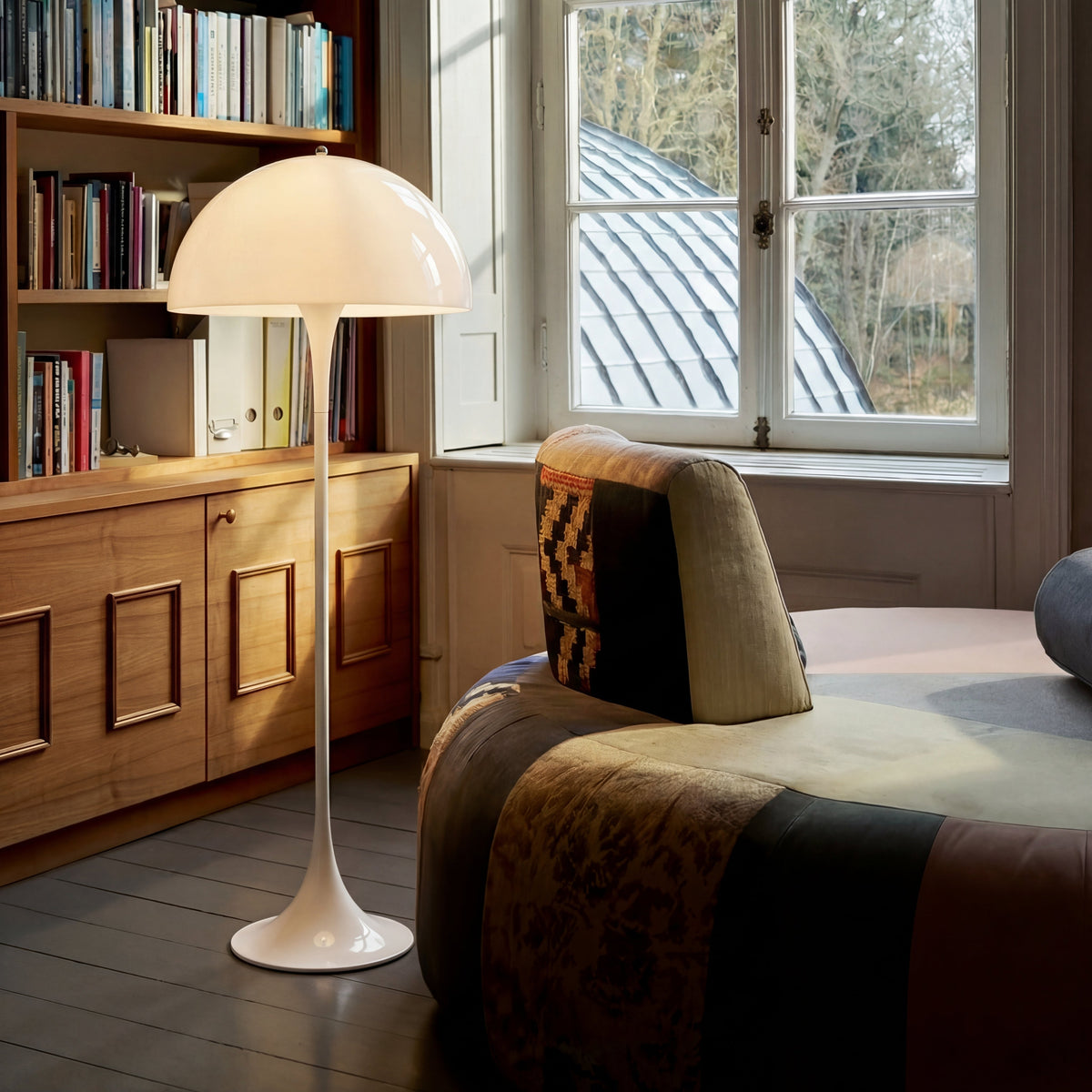 Lampadaire organique avec abat-jour en forme de dôme Ø50cm | LED blanc chaud 3000K | Design sculptural pour salon et chambre | Sansoti
