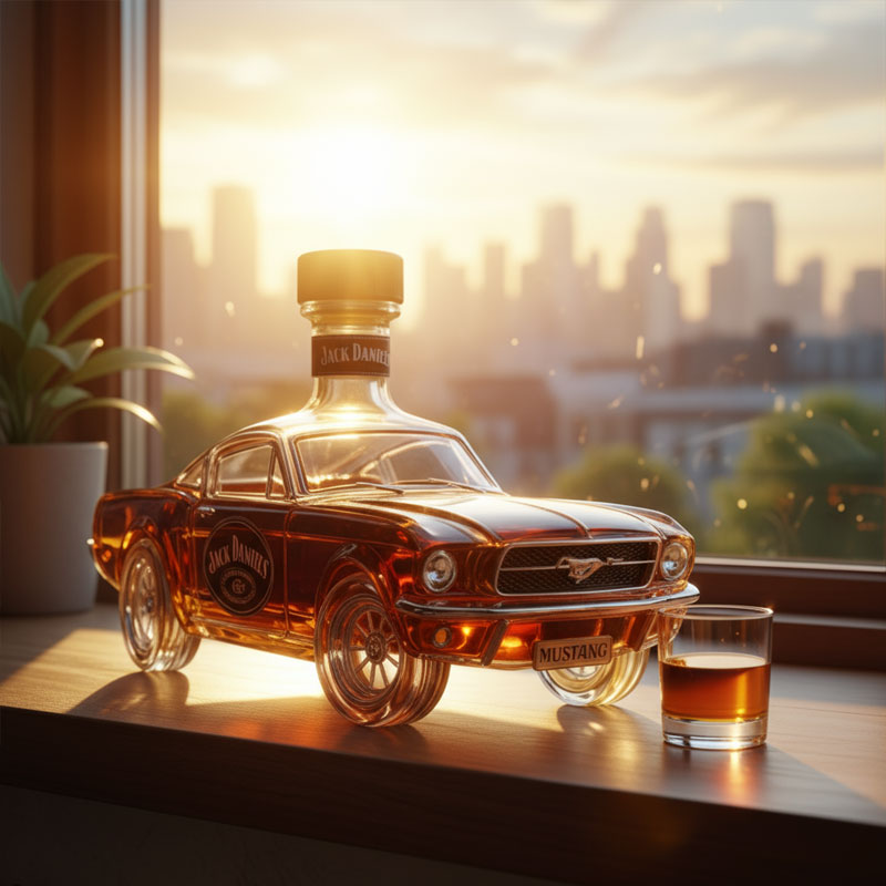 Auto-Whisky-Dekanter Glaskaraffe 750ml für die Hausbar mit 3D-Design Stilvoller Getränkespender Geschenk | Sansoti