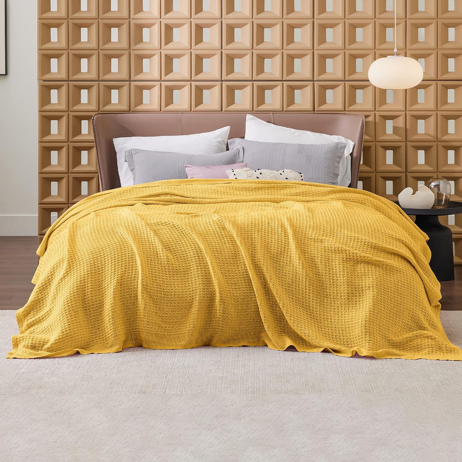 Lichtgewicht Katoenen Wafelplaid Tweepersoonsbed Zacht Ademend Deken Scandinavisch Design 90x90 cm Woonkamer | Sansoti