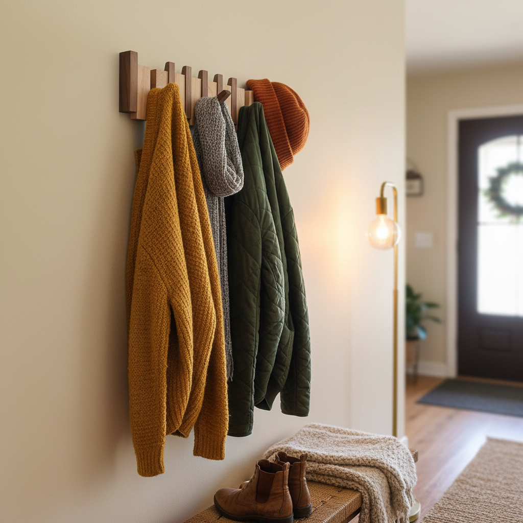 Decoratieve Wandkapstok Hout Piano-Design 4-8 Haken Hallway Organizer Scandinavisch Interieur Garderobe | Sansoti