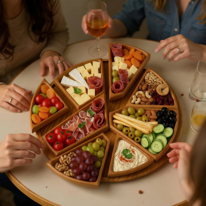 Houten Serveerplank Rond 25cm Rubio Olie Was Kaasplank Snackplank Tapasplank Uitneembare Vakken Hapjesplank Gasten Borrelplank | Sansoti