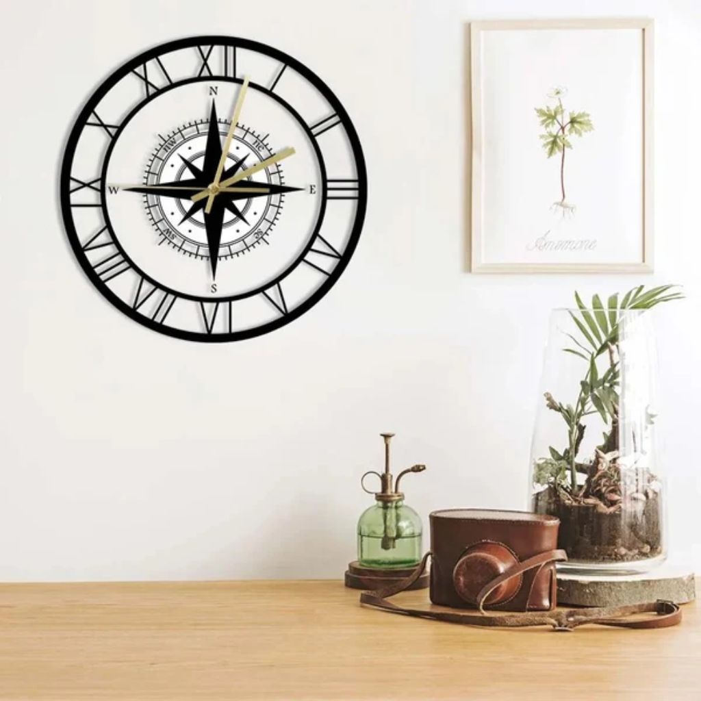 Wandklok Kompas Transparant 30cm Stil Uurwerk Maritiem Design Windstreek Decoratie Woonkamer Keuken Nautisch | Sansoti