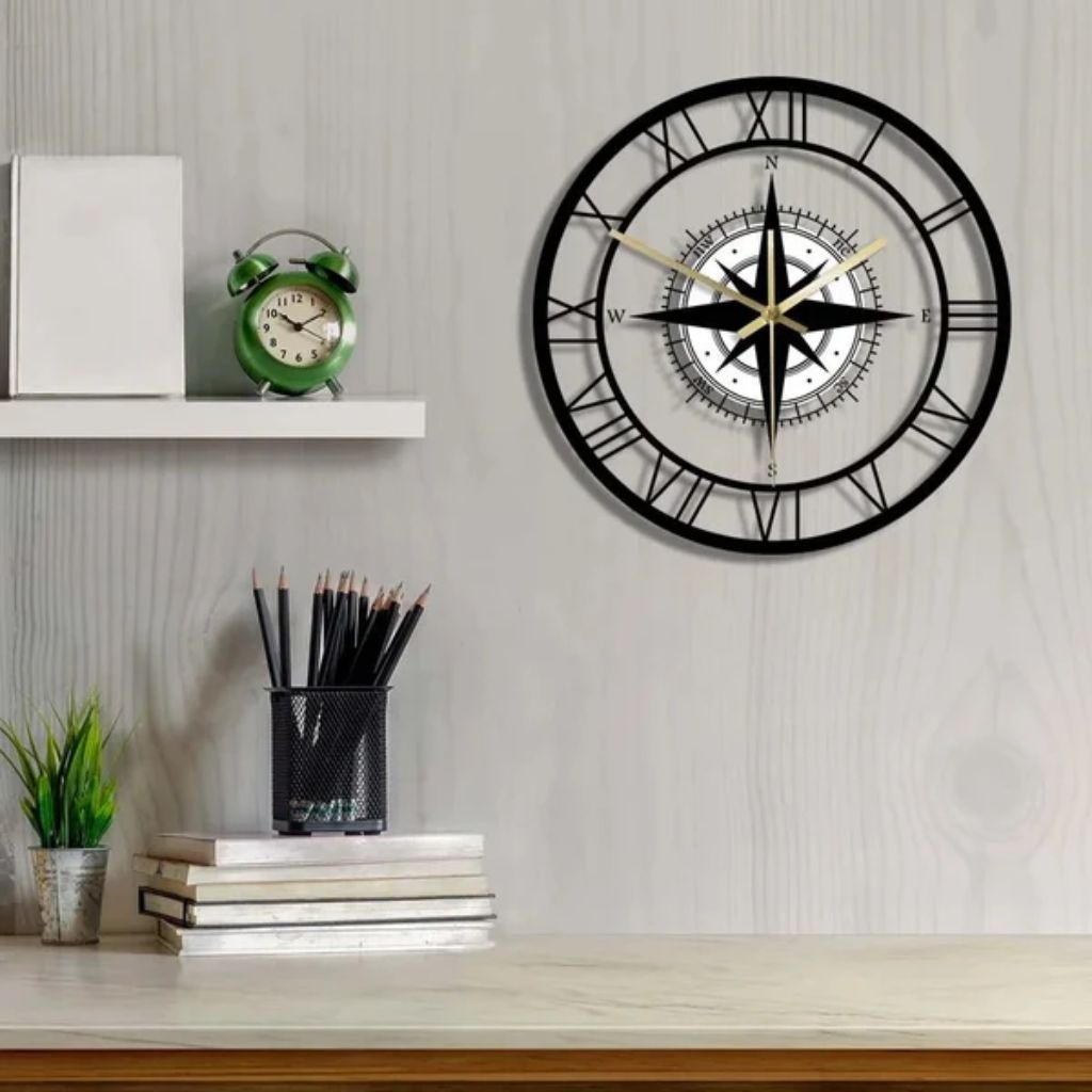 Wandklok Kompas Transparant 30cm Stil Uurwerk Maritiem Design Windstreek Decoratie Woonkamer Keuken Nautisch | Sansoti