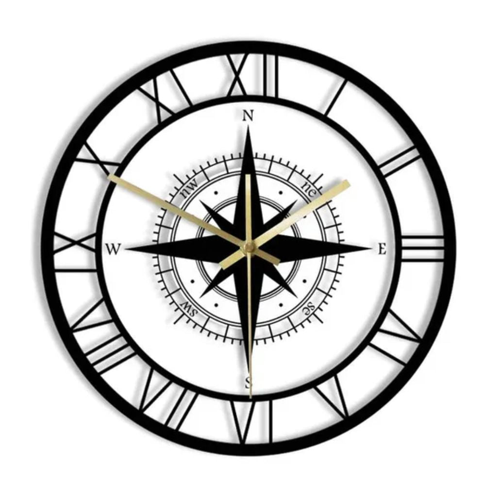 Wandklok Kompas Transparant 30cm Stil Uurwerk Maritiem Design Windstreek Decoratie Woonkamer Keuken Nautisch | Sansoti